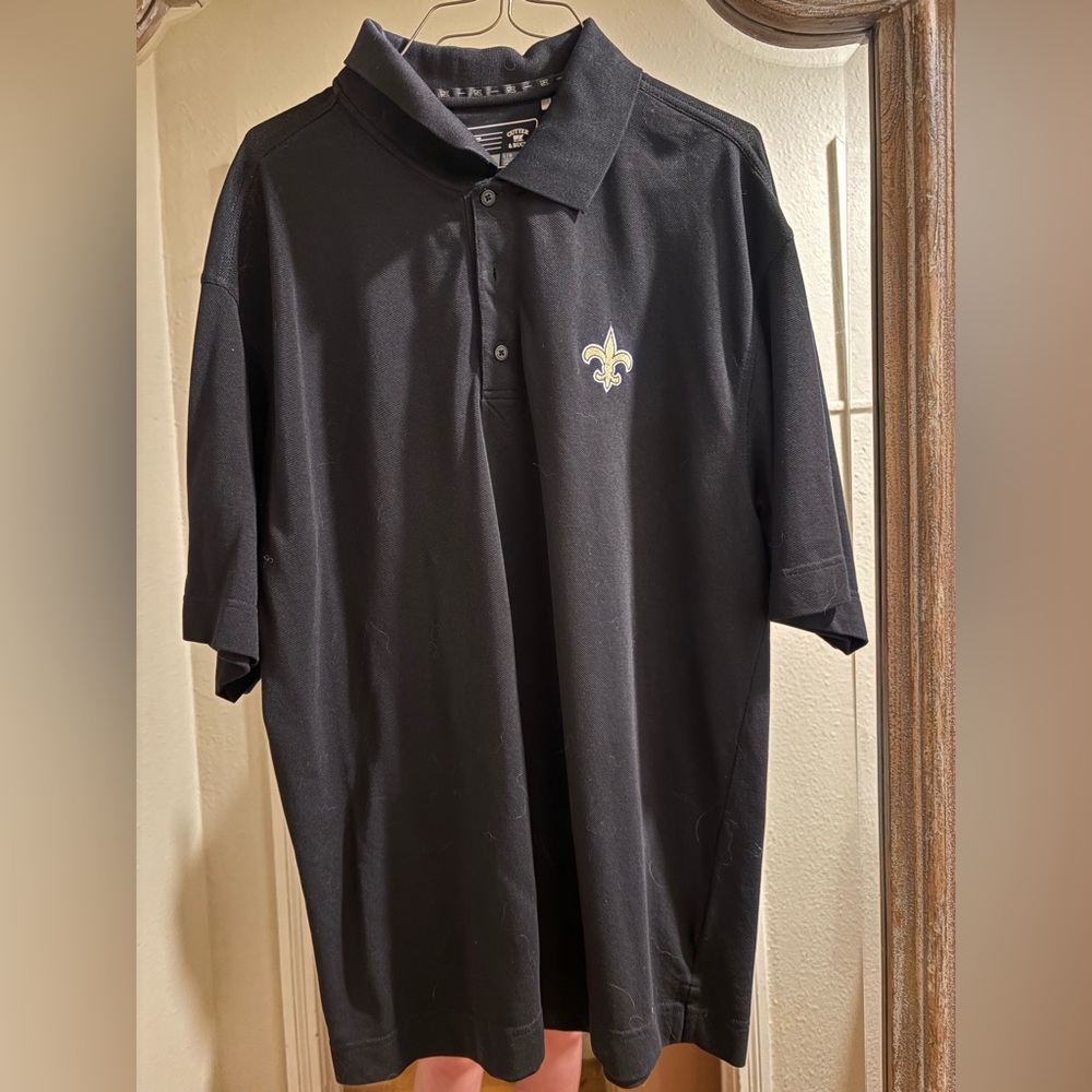 Cutter & Buck Saints Black Polo with Fleur-de-Lis